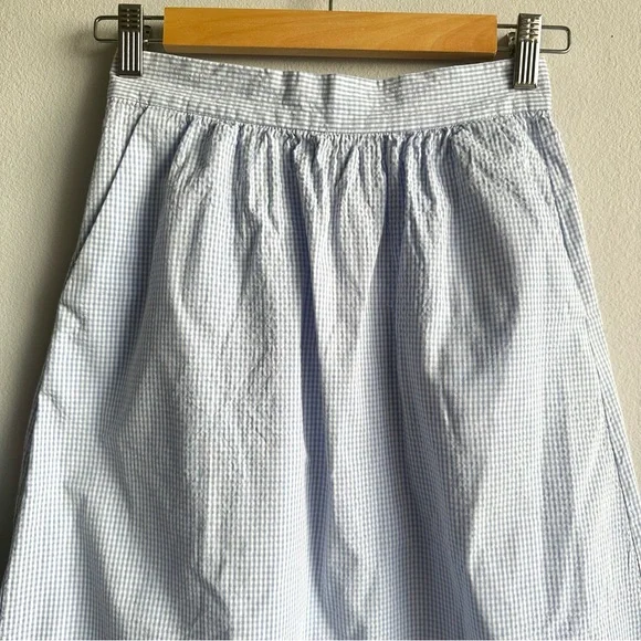 NWOT Mango Gingham 100% Cotton Midi A Line Skirt in Baby Blue w/ Pockets - Picture 8 of 13